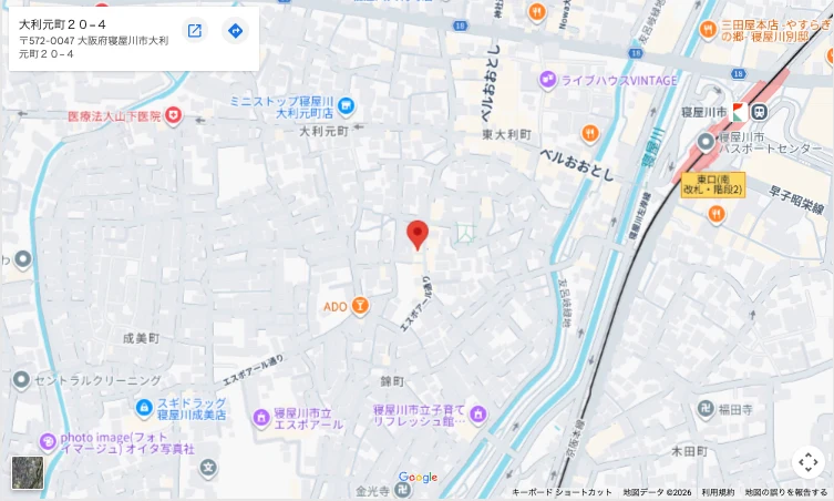 寝屋川市駅の西側にある波月の店舗周辺地図